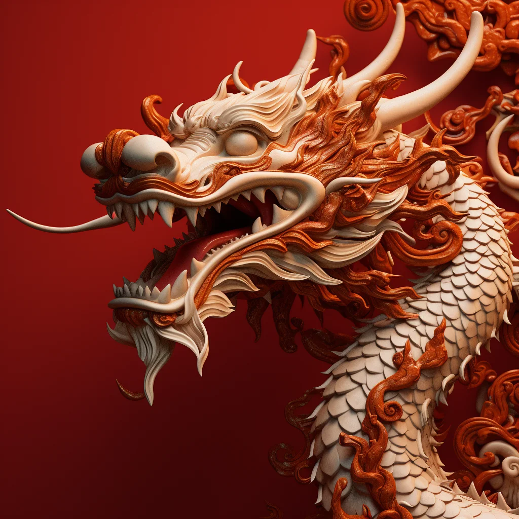 red Chinese dragon gold 3D art sculpture artware head