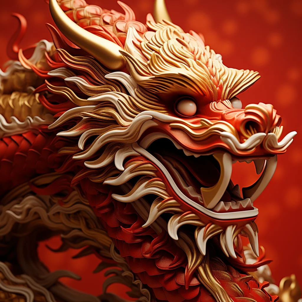 Chinese dragon gold 3D art sculpture artware red