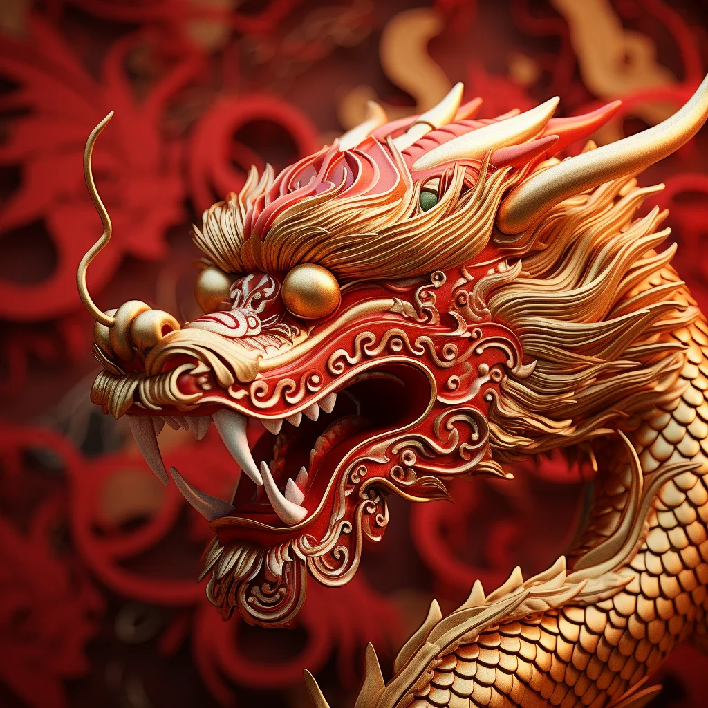 red Chinese dragon gold 3D sculpture artware