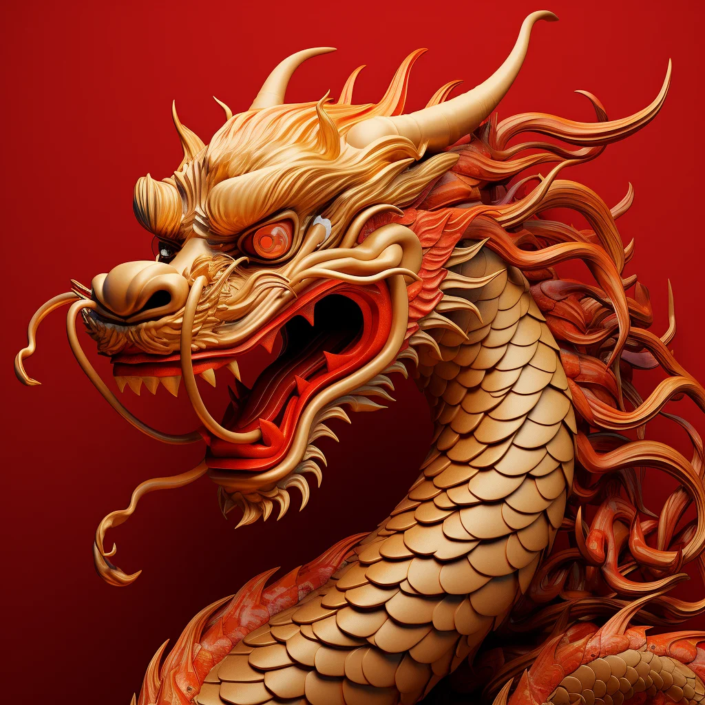 red Chinese dragon gold sculpture artware