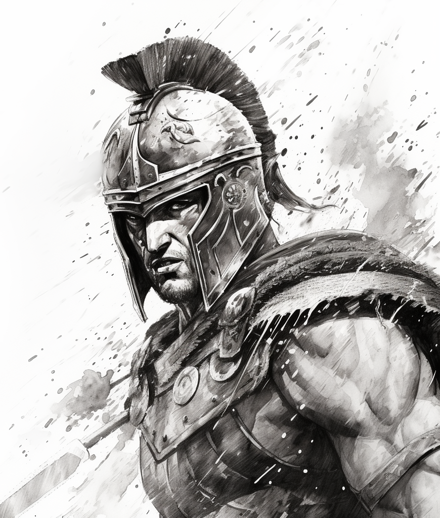 Spartan warrior man helmet face head painting black and white