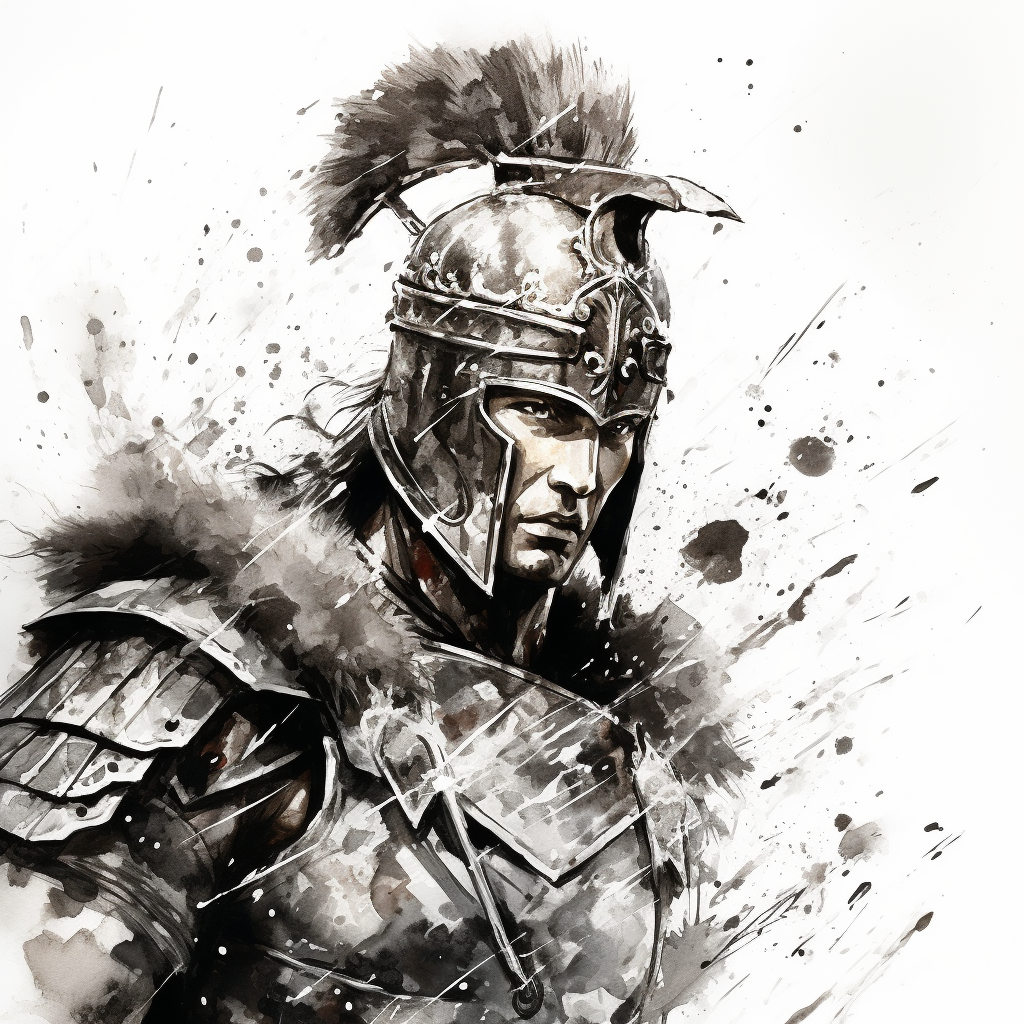 Spartan warrior man helmet head face painting black and white