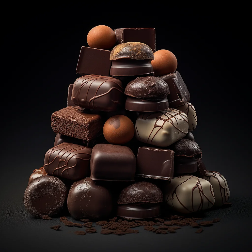 a pile of black chocolate candy photography