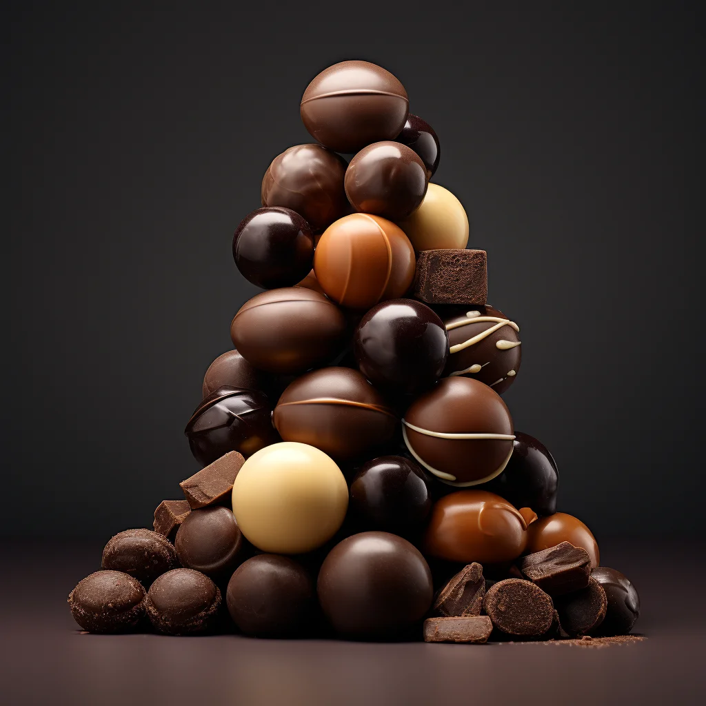 a pile of dark chocolate candy chocolates photography