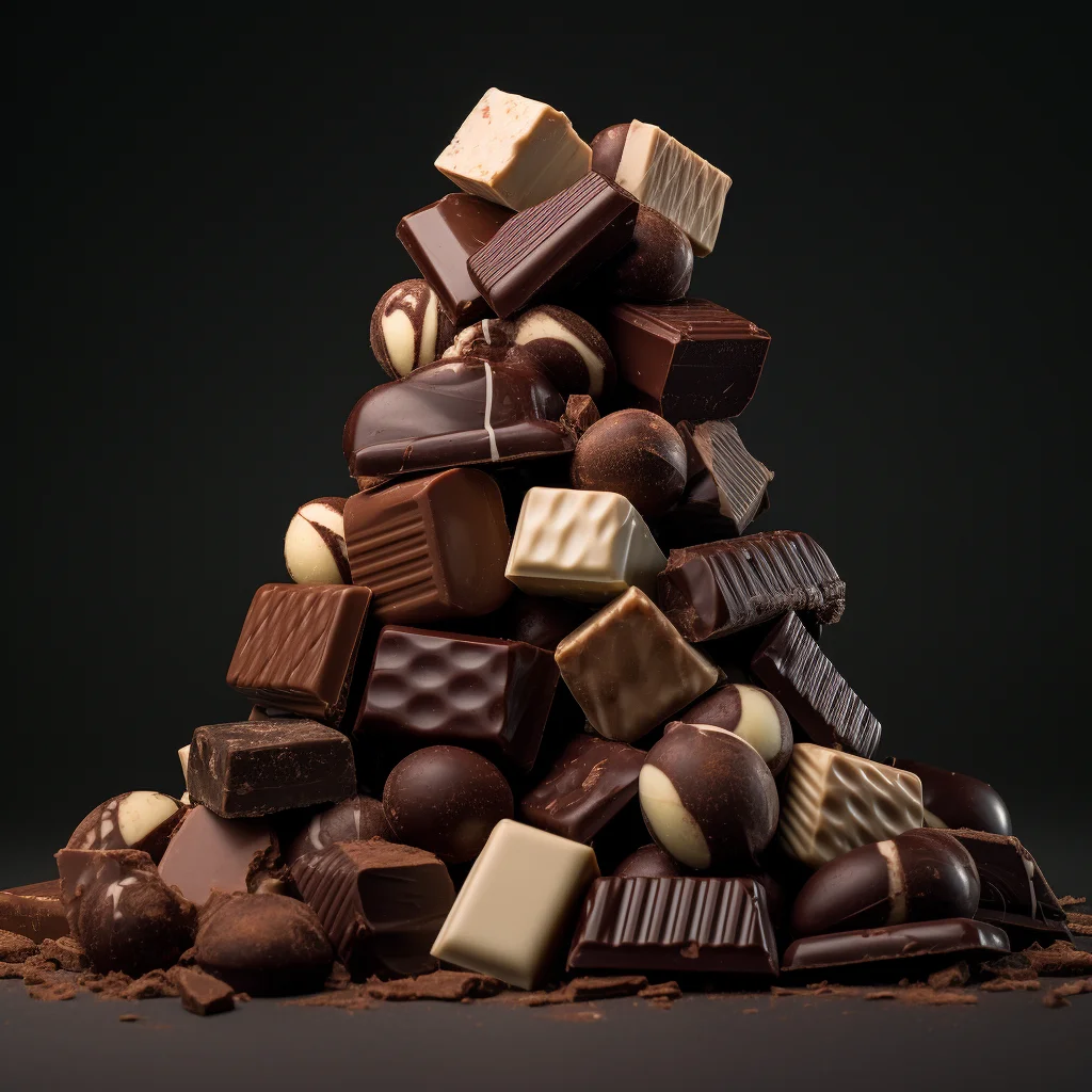 a pile of dark chocolate candy photography