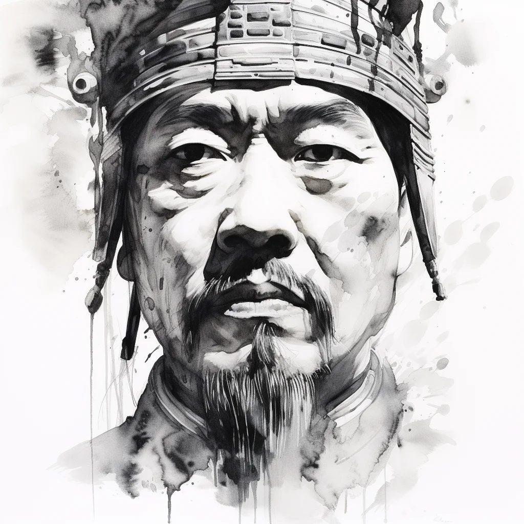 ancient Chinese emperor face head painting black and white man