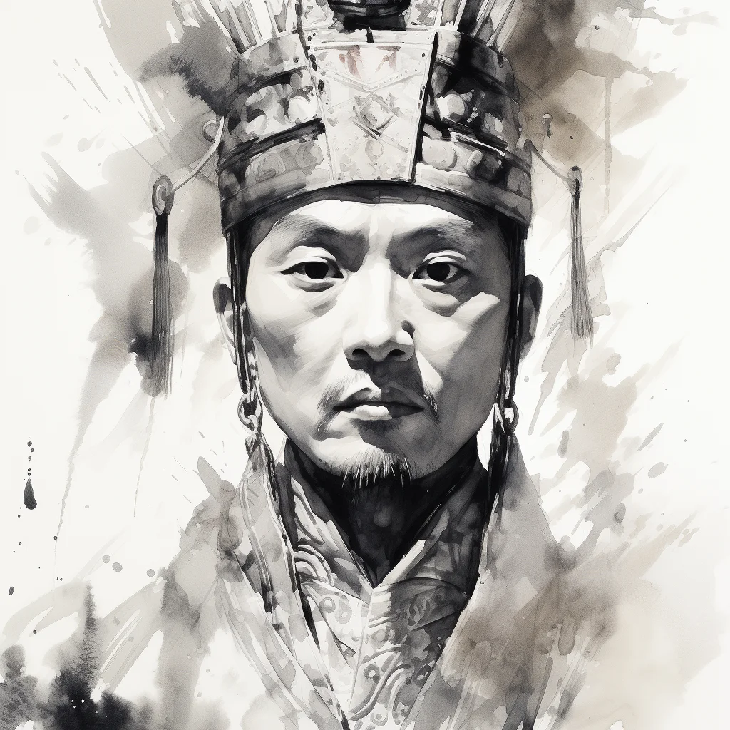 ancient Chinese emperor face head painting black and white