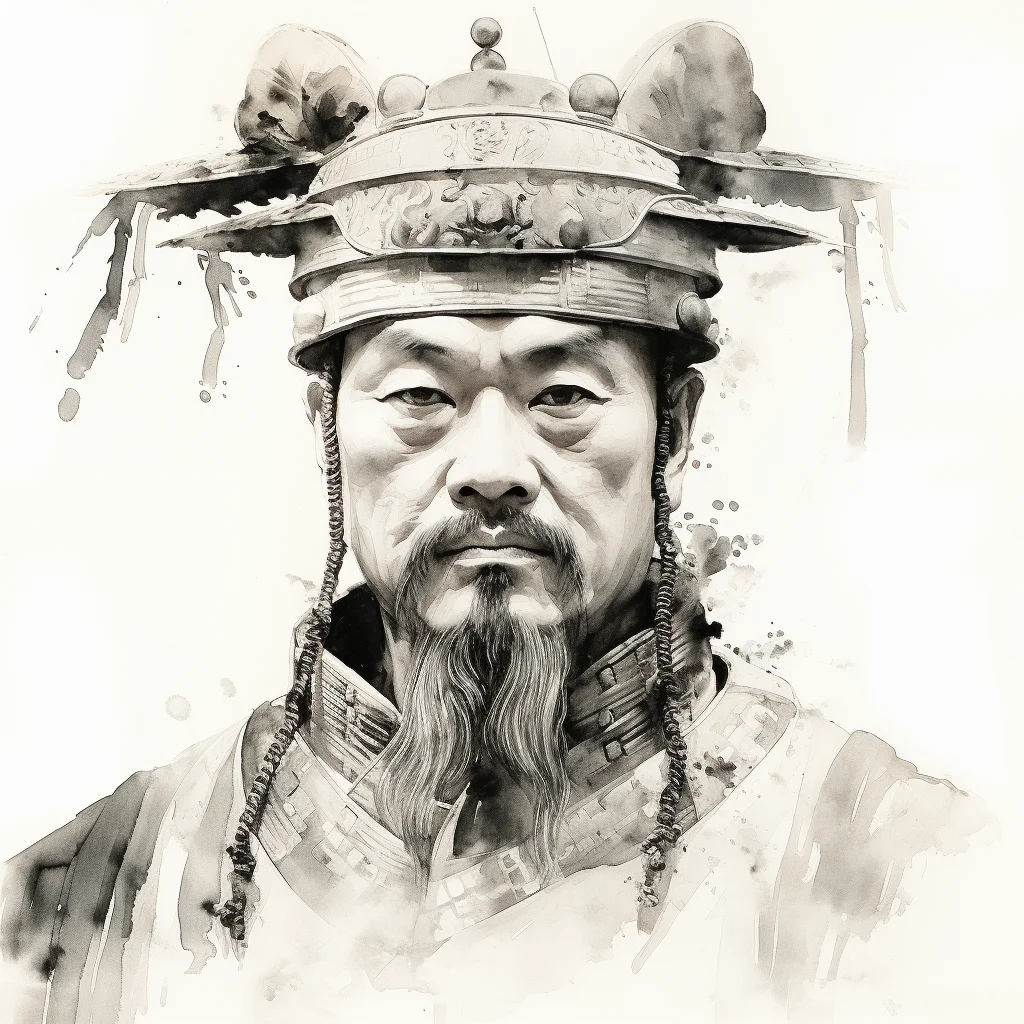 ancient Chinese emperor head painting black and white