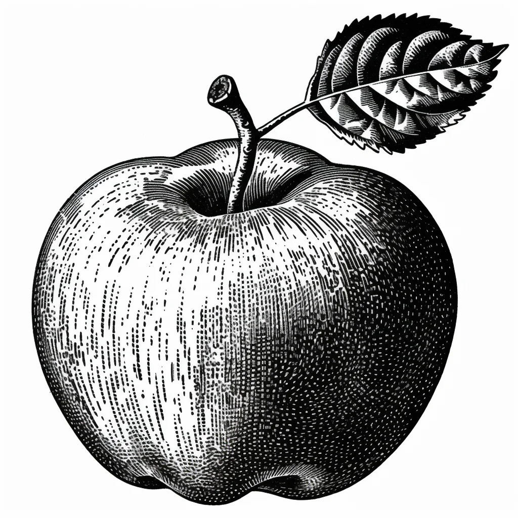 apple leave leaf illustration painting black and white