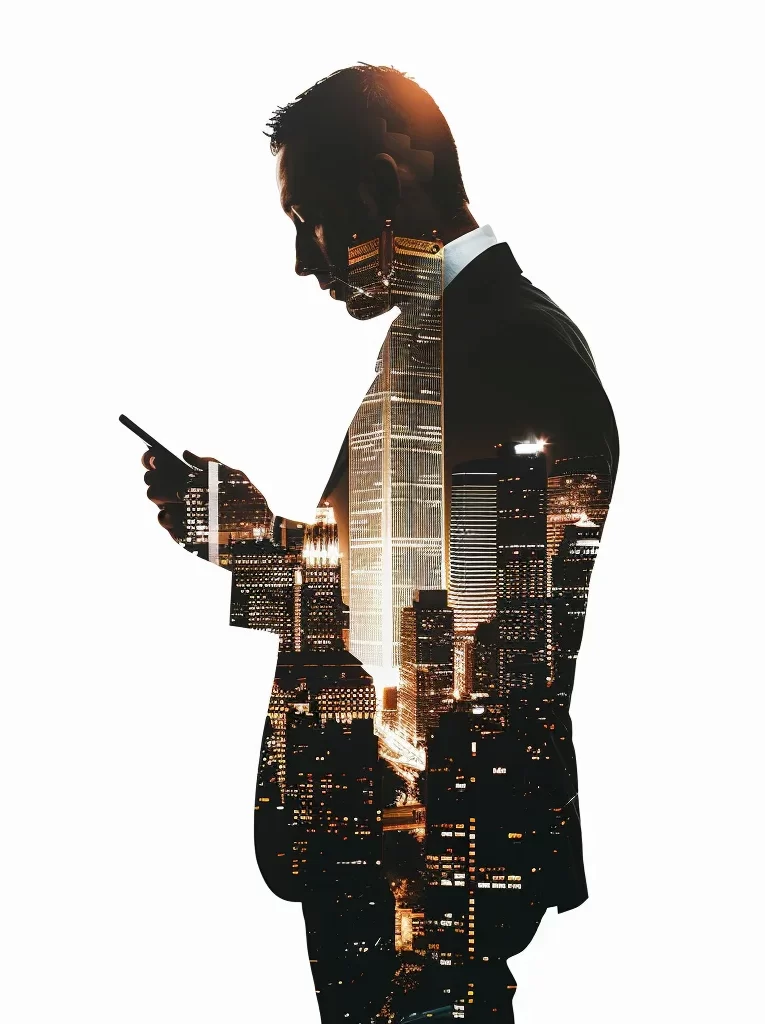business man suit modern urban architecture mobile phone silhouette photography
