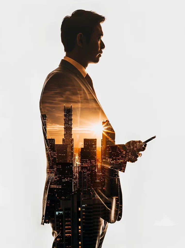 business man suit modern urban architecture mobile silhouette photography
