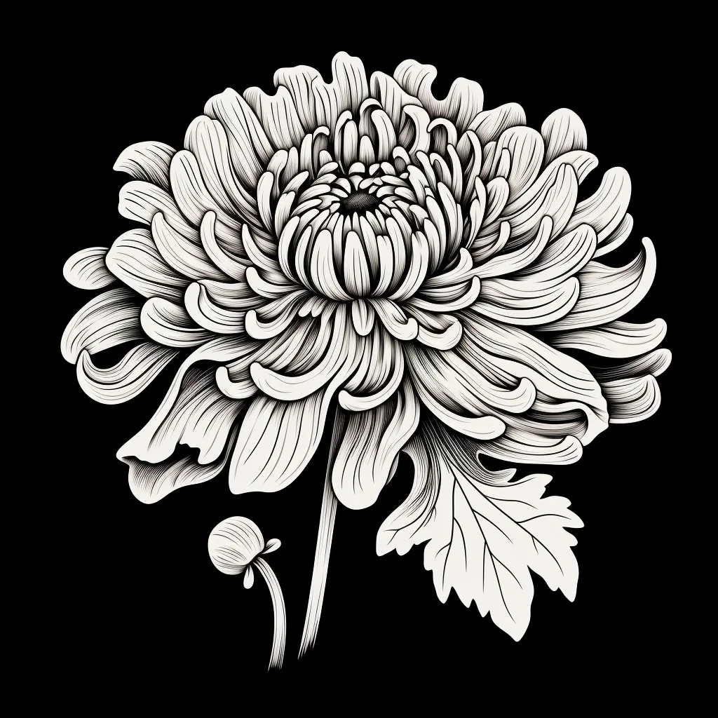 chrysanthemum flower black and white drawing victor ink illustration logo