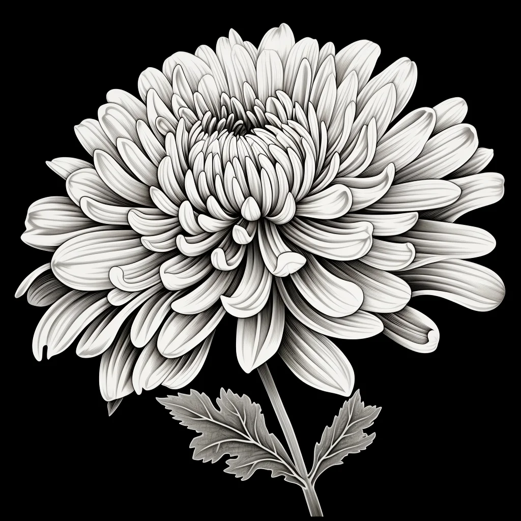 chrysanthemum flower black and white drawing victor ink illustration petal