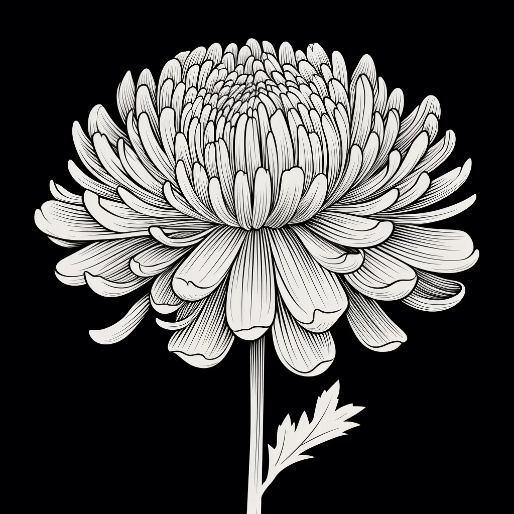 chrysanthemum flower black and white drawing victor ink illustration