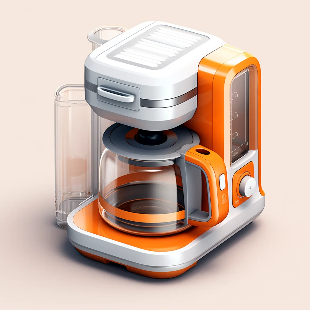 coffee maker orange isometric industrial design 3D icon