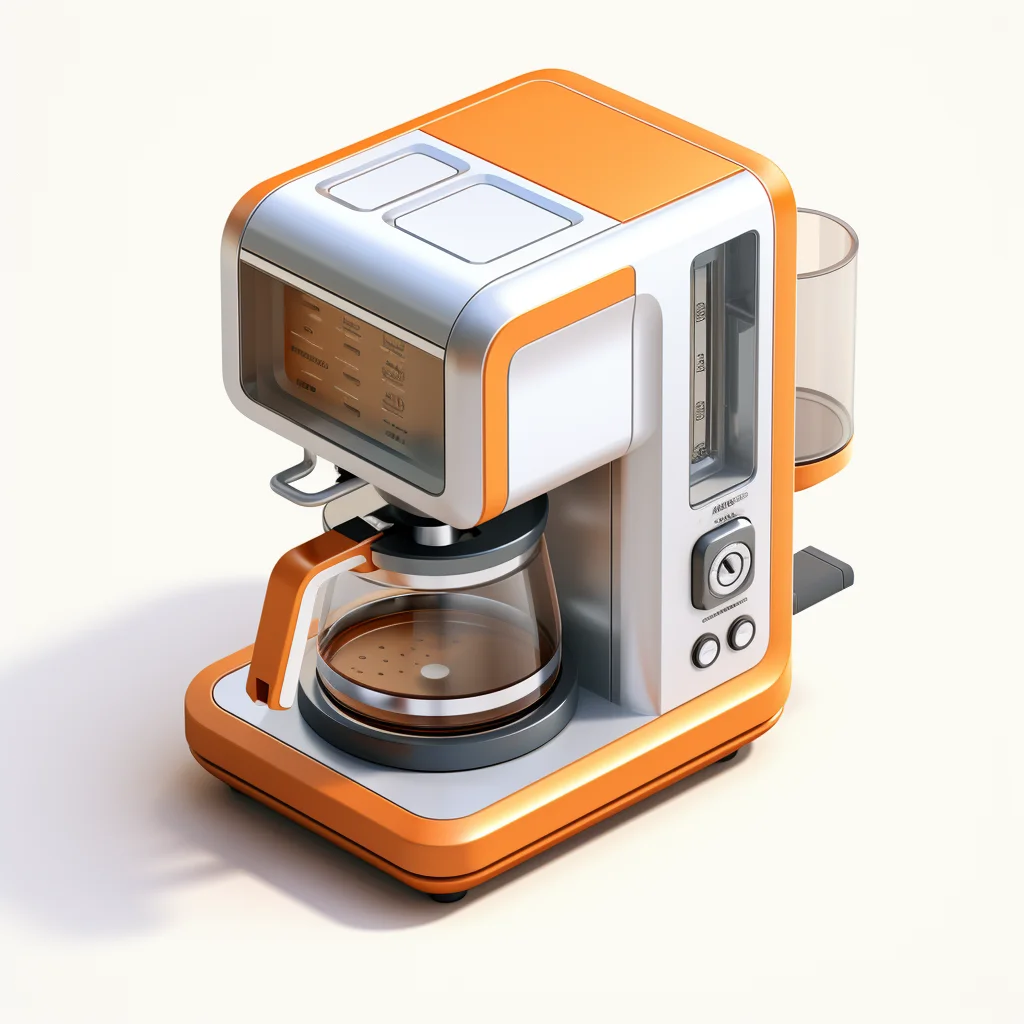 coffee maker orange isometric material industrial design 3D icon