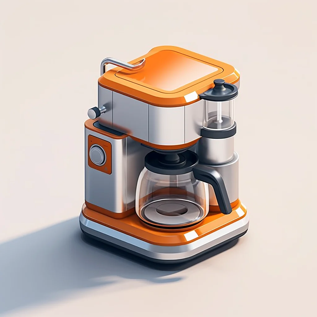 coffee maker orange isometric material industrial design 3D