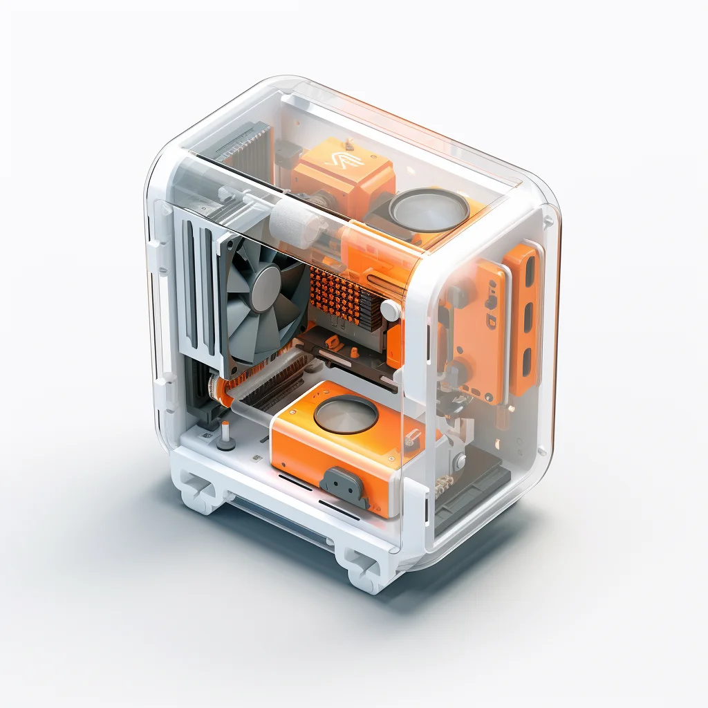 computer host box PC case orange isometric material industrial design 3D icon
