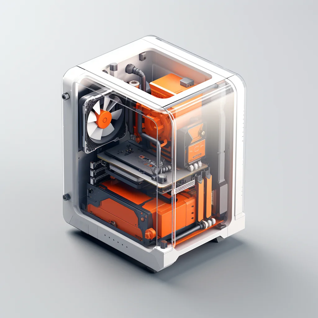 computer host box PC case orange isometric material industrial design 3D