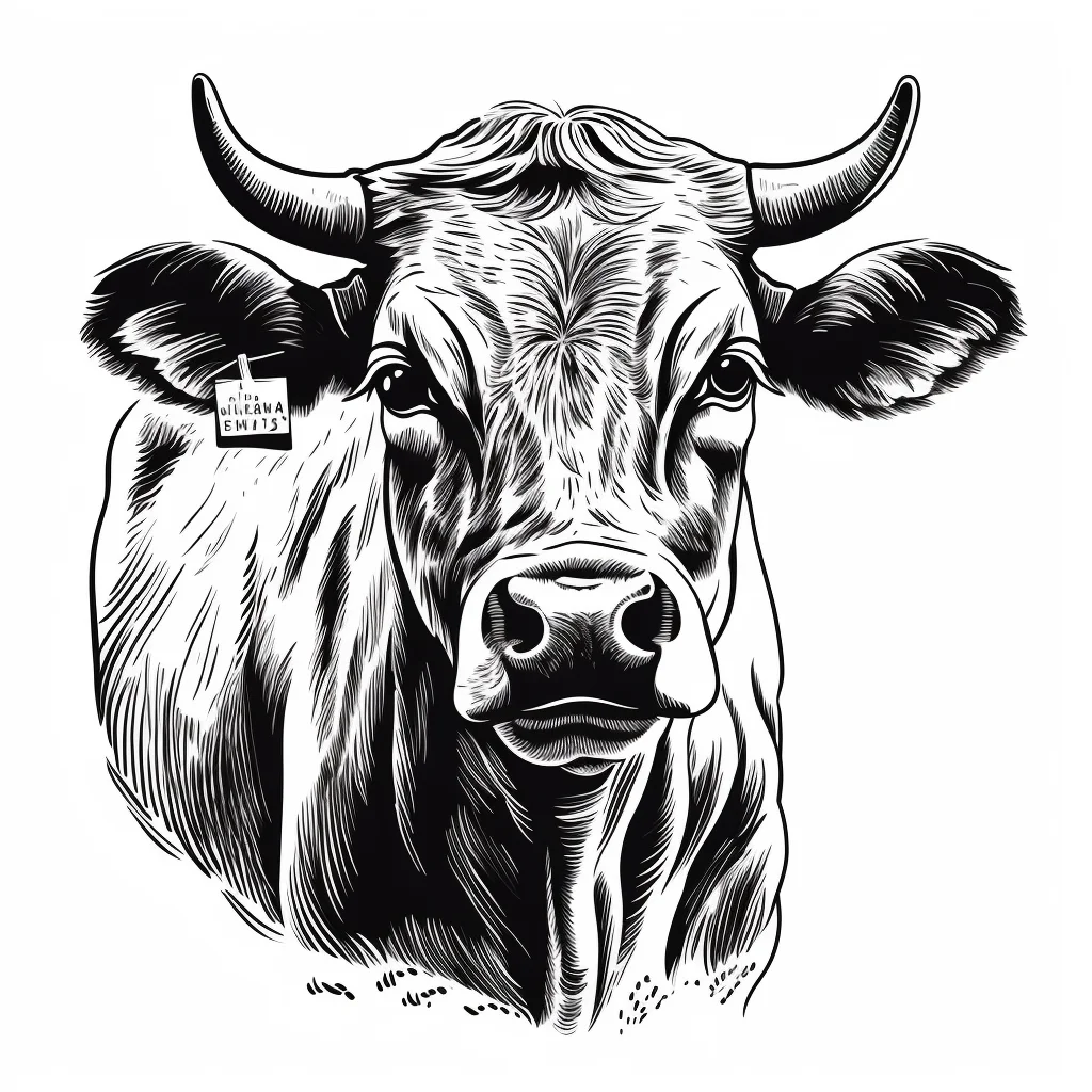 cow front head face black and white drawing victor ink illustration logo