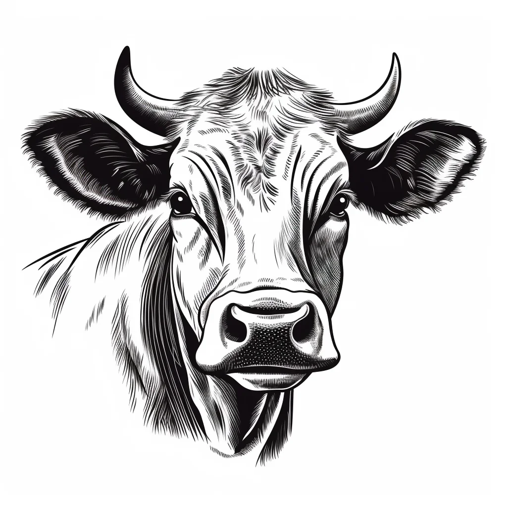 cow head  black and white drawing victor ink illustration logo
