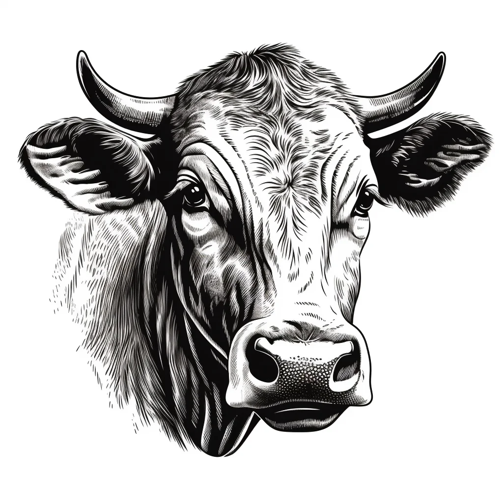 cow head face black and white drawing victor illustration logo