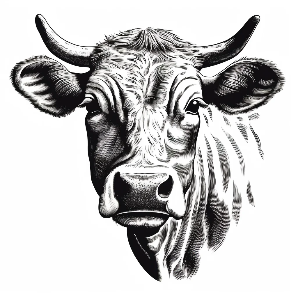 cow head face black and white drawing victor ink illustration logo