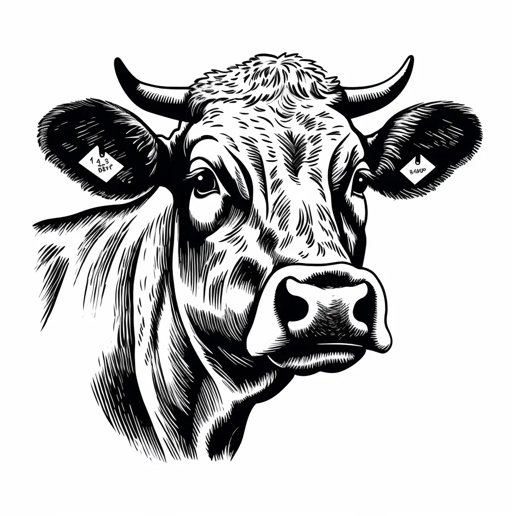cow head face black and white drawing victor ink illustration