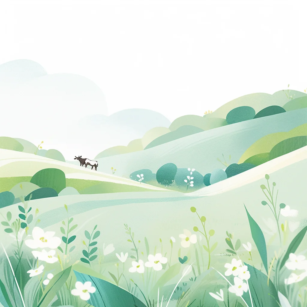 cow illustration simple green plant flower grazing drawing painting ink
