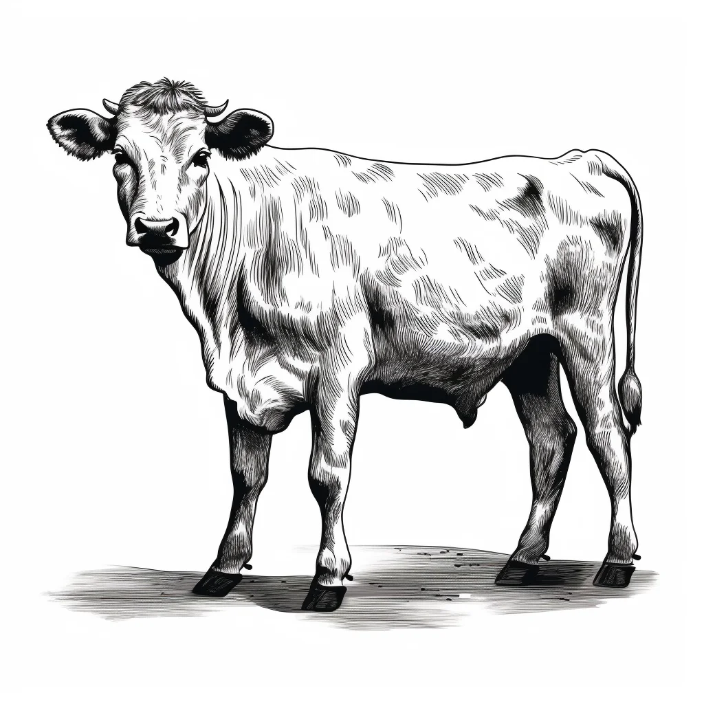 cow vector illustration black and white ink painting