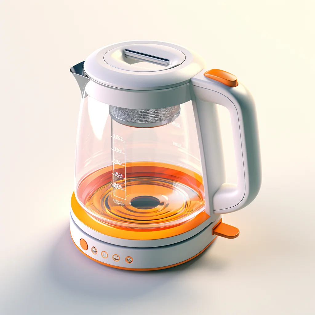 electric kettle hot water tea orange isometric material industrial design 3D icon
