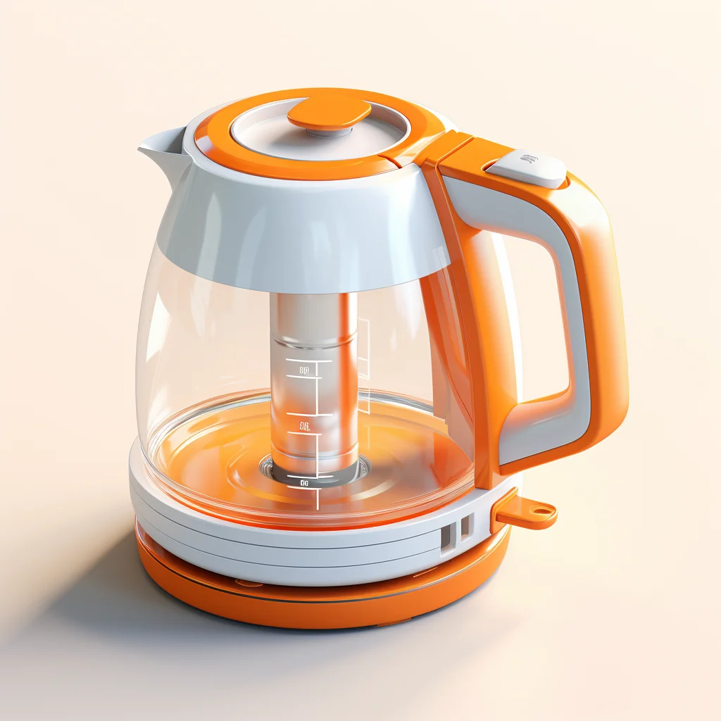electric kettle hot water tea orange isometric material industrial design 3D
