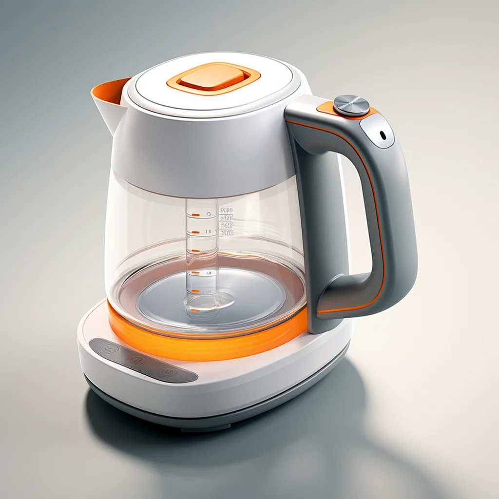 electric kettle water tea orange isometric material industrial design 3D icon