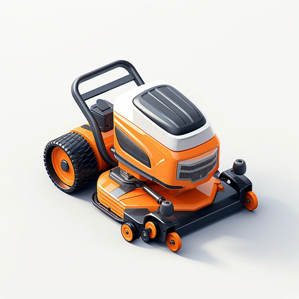 field mower weeding machine orange isometric industrial design icon 3D material