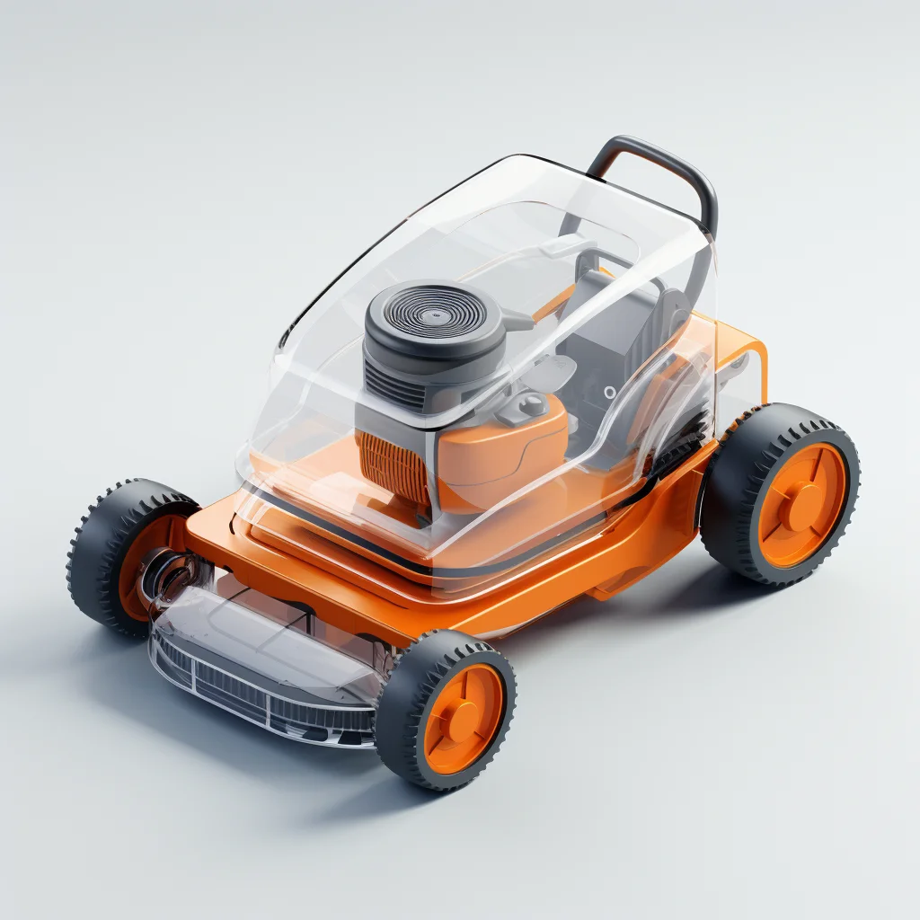 field mower weeding machine orange isometric material industrial design 3D icon