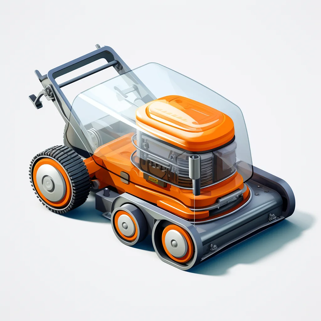 field mower weeding machine orange isometric material industrial design icon 3D