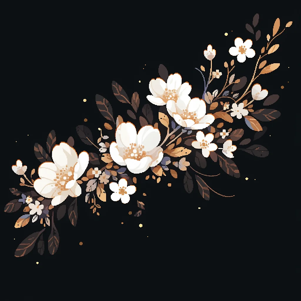 flower floral white gold leaves leaf vector illustration petal