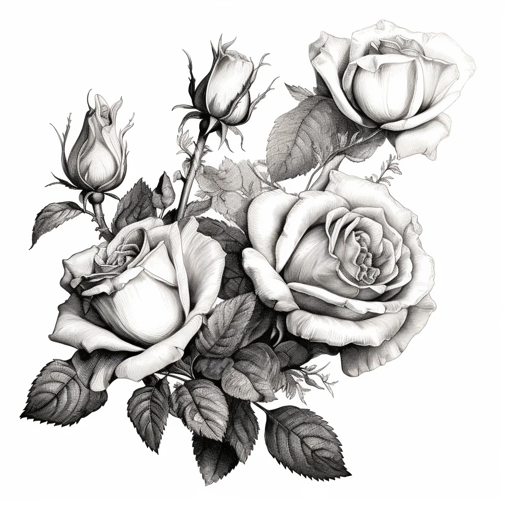 flower leave leaf rose illustration painting black and white