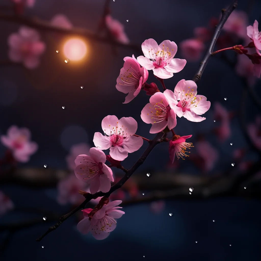 flower plum blossom pink petal night moonlight photography