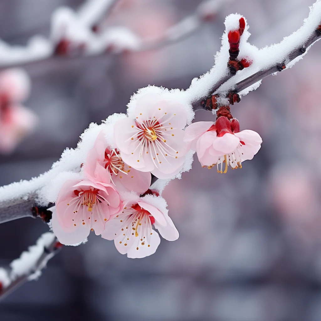 flower plum blossom pink petal winter snow photography