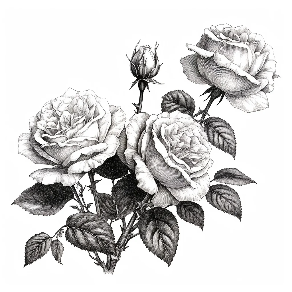 flower rose love leave leaf illustration painting black and white