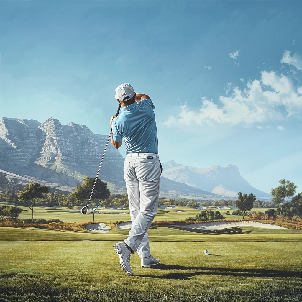 gentleman play golf green man back sunshine greensward sky painting grassland