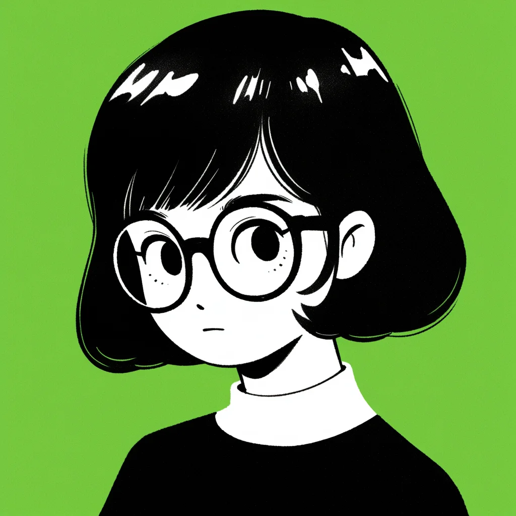 girl cute character portrait illustration black green Pupil