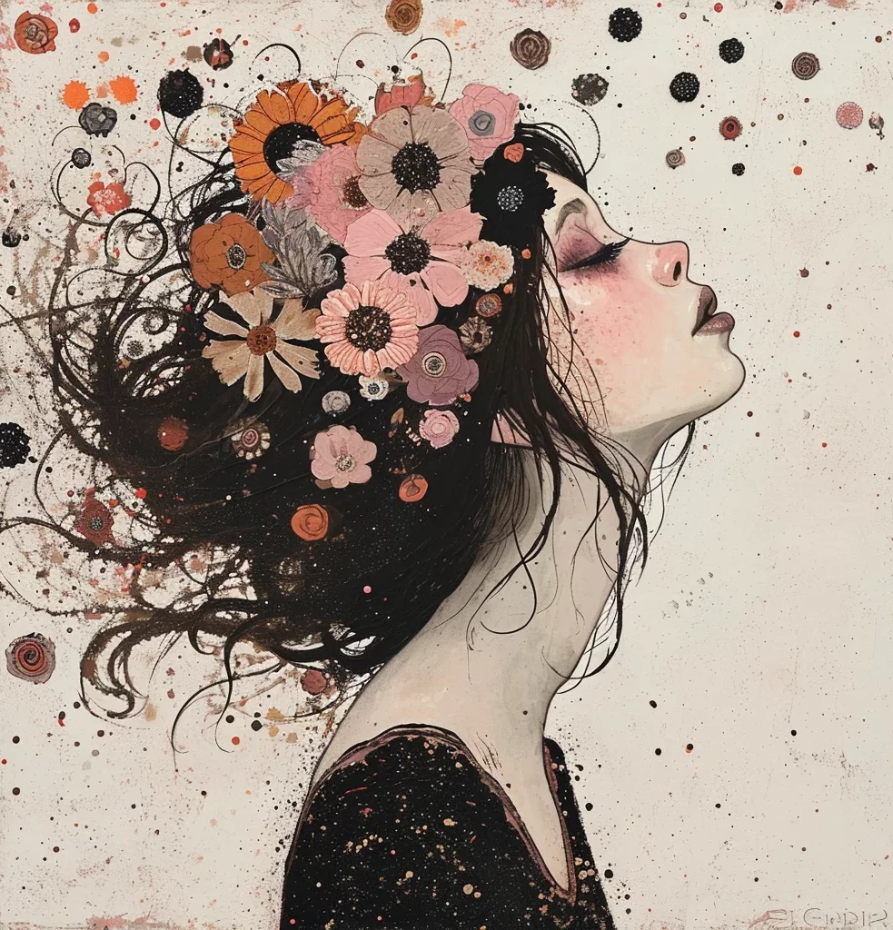 girl flower hair painting face beautiful flowers