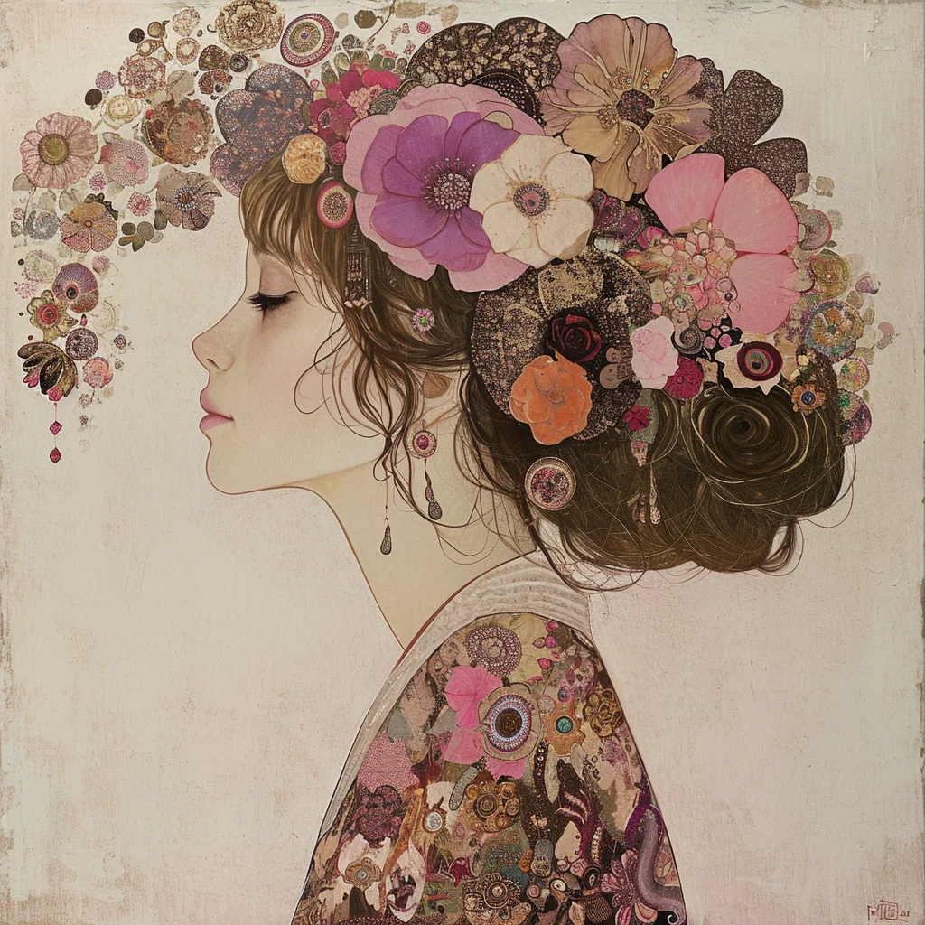 girl flower hair painting face beautiful lady