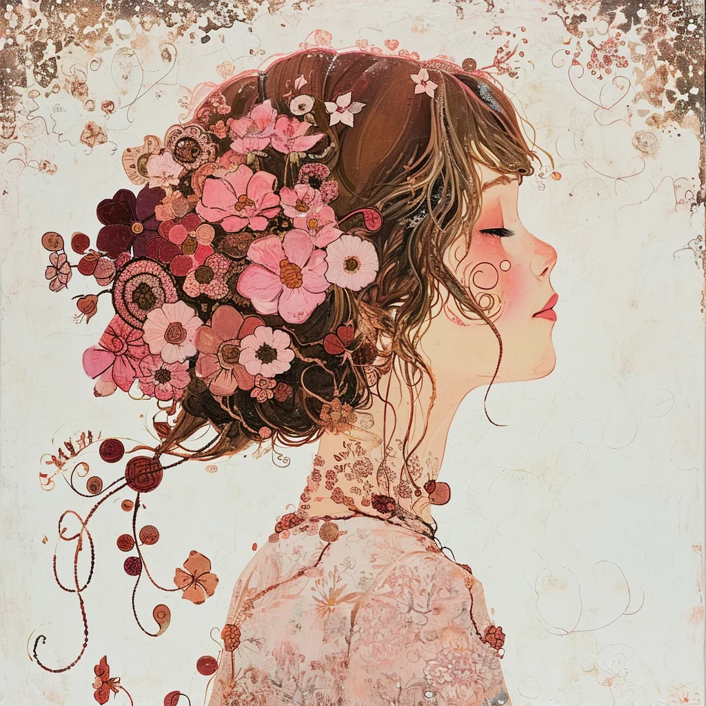 girl flower hair painting face beautiful woman