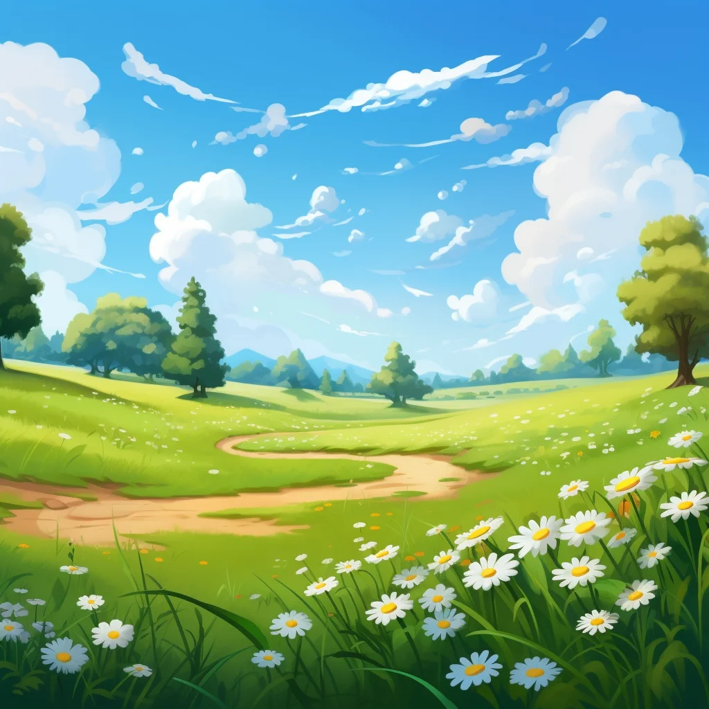 green grass sunny meadow field flower sky outdoor painting