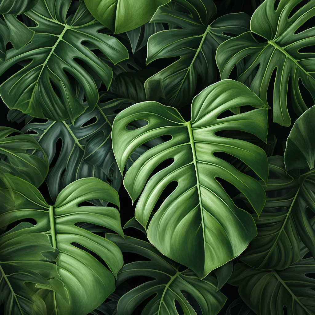 green leaf monstera leaves plant drawing painting