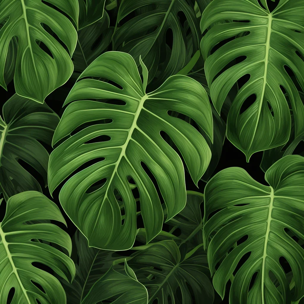 green monstera leaves plant drawing painting