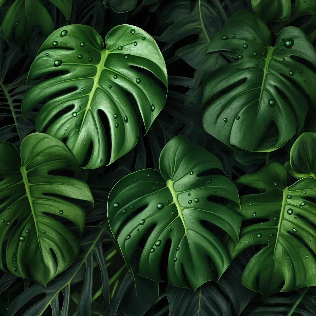 green monstera leaves plant drawing painting